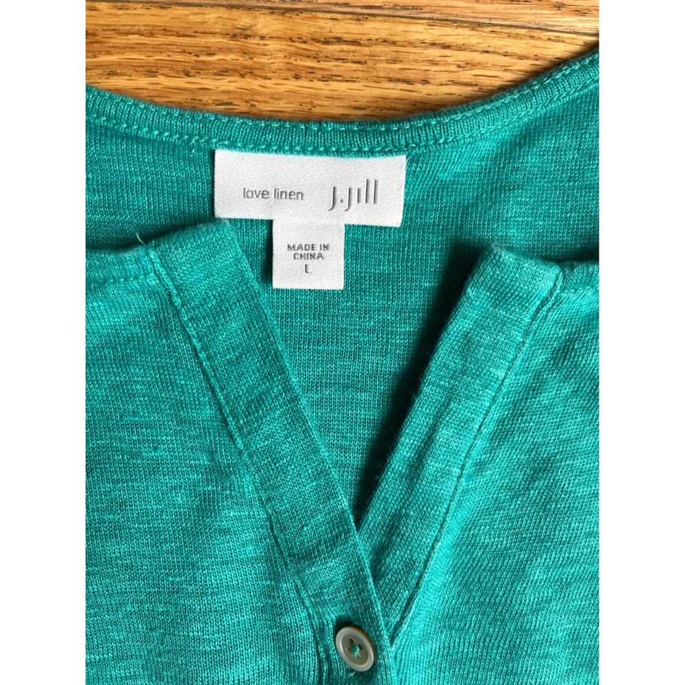 J. Jill Love Linen Teal Blue Sleeveless Henley Tank Top Large 100% Linen - Picture 2 of 7